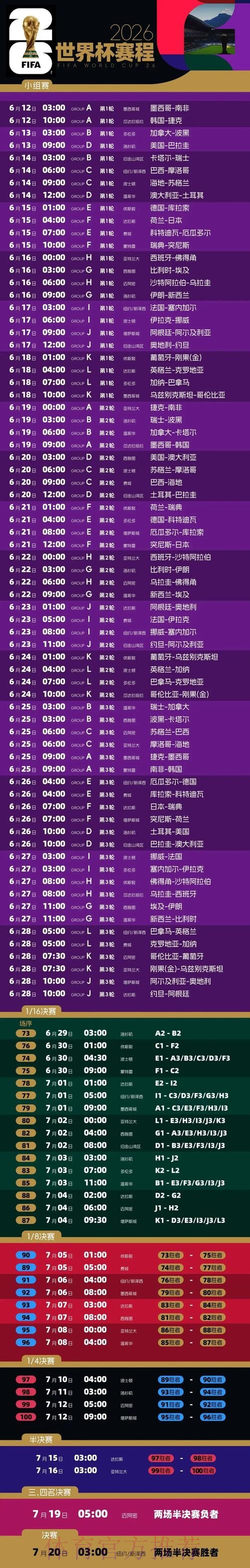 2026世界杯比赛时间最新完整安排在哪里看